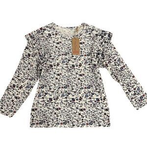 Tailor Vintage Blouse Girls Size 10 Ivory Floral Long Sleeve Scoop Neck